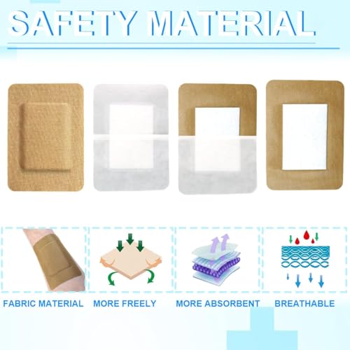 60pcs 3 x 4 Inch Flexible Adhesive Bandages Breathable Large Size Bulk Fabric Sterile Bandage for First Aid Skin Wound Protection Care