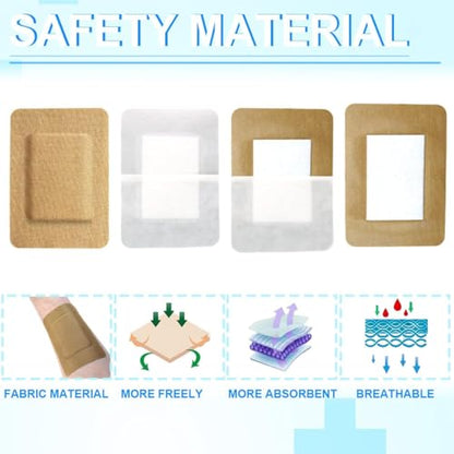 60pcs 3 x 4 Inch Flexible Adhesive Bandages Breathable Large Size Bulk Fabric Sterile Bandage for First Aid Skin Wound Protection Care