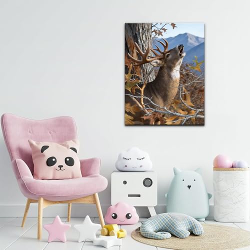 TFIAVSIN Deer in Autumn Forest Paint by Numbers Kit for Adults - Fall Landscape with Howling Deer, Complete Adult Paint by Number Kits on Pre-Printed Canvas for Relaxing Arts & Crafts - 16x20 Inch - color: Deer