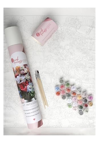 Pink Picasso Paint by Number Kit, for Adults & Teens,16x20, Blissful Blooms | Botanical Floral Collection, Acrylic Paints and Brushes included, Pre-printed high quality canvas, DIY art kit, Gift-ready - color: Blissful Blooms