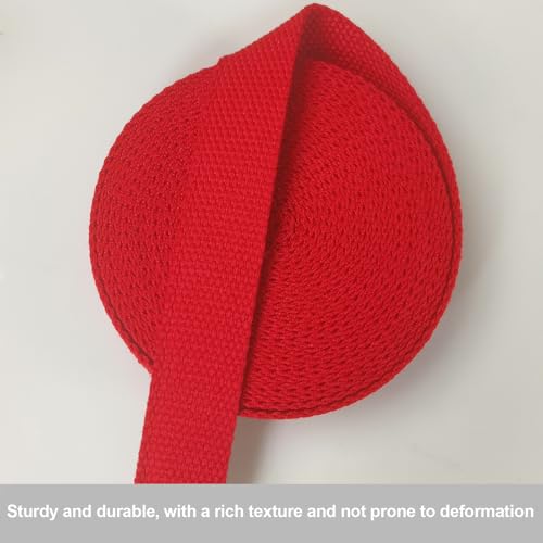 Red Heavy‑Duty Cotton Webbing Strap 1''x6yds for Bags | 2mm thick webbing for dog collars, backpack, bag handles, apron straps, slings, sewing repairs & DIY craft projects. - color: Red