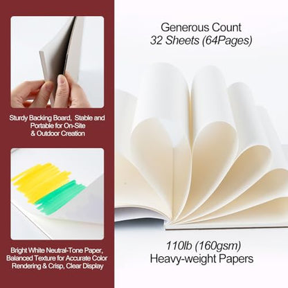 TRANSON A4 Sketchbook Marker Pad, 110lb/160gsm Heavyweight Art Paper, No Bleed Through, 32 Sheets/64 Pages 8.3"x11.7" for Drawing & Sketching - size: A4 160gsm