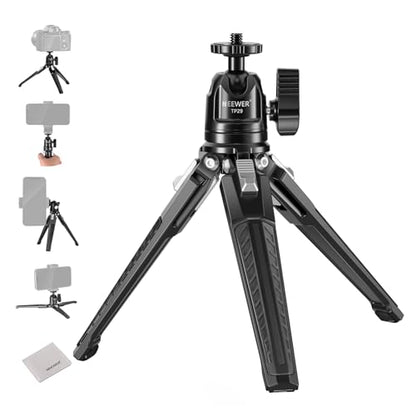 NEEWER Mini Desk Tripod, Metal Table Top Small Portable Travel Selfie Stick Stand with 360° Ball Head & 1/4" Screw for Camera Mobile Phone Holder Action Cam, Cleaning Cloth, Max Load 6.6 lbs, TP29 - style: TP29 w/Cleaning Cloth