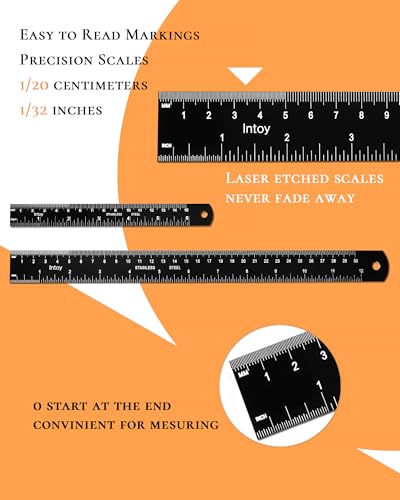 Metal Ruler 12 Inch and 6 Inch with Metric Scales Millimeter, Centimiter, and Conversion Table, Easy to Read Straight Edge Starts at 0, Stainless Steel Rule for School and Office, 2 Pack