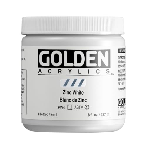 GOLDEN Heavy Body Acrylics, Zinc White, 8 fl. oz. Jar | Artist grade acrylic paint with rich pigment load and a thick body that retains texture and toolmarks.