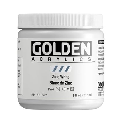 GOLDEN Heavy Body Acrylics, Zinc White, 8 fl. oz. Jar | Artist grade acrylic paint with rich pigment load and a thick body that retains texture and toolmarks.