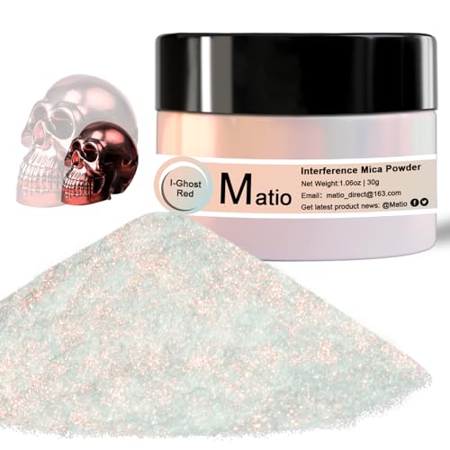 Matio Interference Mica Powder, 1.06oz/ 30g Ghost Red Chrome Powder | Pearlescent Effect Color Shift Pigment for Epoxy Resin Shimmer, Nail Polish,Soap Dye,Candle Making,Paint - color: Ghost Red