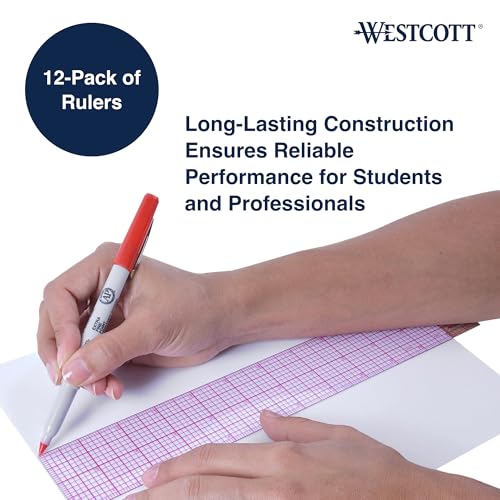 Westcott 8ths Graph Transparent Beveled Edge Ruler, Zero Centering Scale, Durable Laminated Finish,12-Inch, Office, Drafting, Sewing, Engineering, School Supplies (Pack of 144) - size: 144-Pack