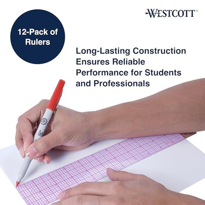 Westcott 8ths Graph Transparent Beveled Edge Ruler, Zero Centering Scale, Durable Laminated Finish,12-Inch, Office, Drafting, Sewing, Engineering, School Supplies (Pack of 144) - size: 144-Pack