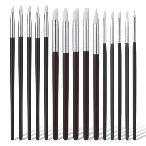 15 Pcs Silicone Paint Brushes for Crafts, 5 Shapes Head, Rubber Paint Pens Silicone Clay Tools Dotting Tools for Painting Pottery Nail Art Gouache Acrylic 0.11/0.20/0.31 inch