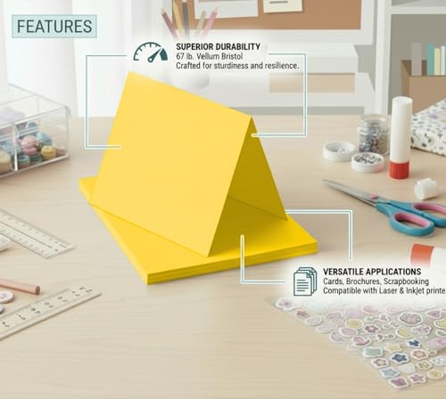 Vellum Bristol Cover 67 Pound, Smooth Finish, 250 Sheets Pack. – Premium Heavyweight Cardstock for Crafting, Printing, and Professional Projects, Acid-Free. (1, Goldenrod, 8.5"x11") - color: Goldenrod, size: 8.5"x11"