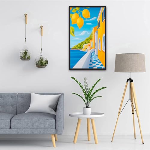 ARTGOTO Large Paint by Numbers for Adults Mediterranean Lemon Coast | 15.7x27.5inch/40x70cm Paint by Number Kit on Canvas, Sunny Seaside Village Acrylic Painting Set with Brushes, No Frame - color: PBN036