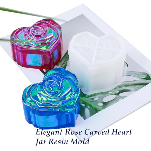 Heart Rose Jar Resin Mold, Jars Silicone Molds with Lid for Epoxy Resin