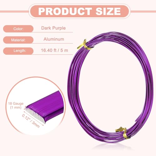 uxcell 18 Gauge Flat Aluminum Wire, 16.40 ft 3mm Wide Aluminum Crafts Wire for Flower Bonsai Crafts Carving DIY Bezel Sculpting Gem Metal Wrap, Dark Purple - color: Dark Purple, size: 3mm