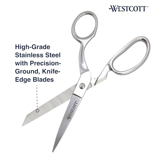 Westcott 8-Inch Forged Heavy Duty Bent Fabric Scissors, Precision-Ground Knife-Edge Blades for Seamless Cutting, Perfect for Sewing, Crafts, and Office - size: 8-Inch Bent