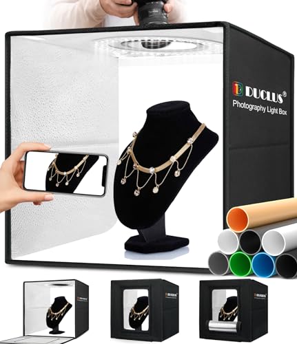 Light Box Photography, 16x16 Inch Photo Light Box with 160 Dimmable LED Lights (CRI 97+), 6 PVC & 2 Paper Backdrops, Portable Studio Box for Product Photography: Jewelry, Food, Shoes - size: 16*16 inch