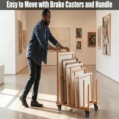 Art Storage Rack with Brake Caster Wheels,Art Drying Rack Wooden Storage Rack for Canvas Frames,Drawing Board Prints,Paper Pads,Perfect for Studios,Galleries, Museums, Art Venues (Large) - size: Large