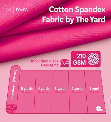 EOVEA - Cotton Spandex Fabric by The Yard - 4 Way Stretch Jersey Knit - Spandex & Cotton T-Shirt Fabric - Lightweight, Breathable - 60" Wide Roll| 10 oz(Fuchsia, 1 Yard) - color: Fuchsia, size: 1 Yard