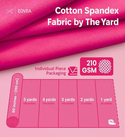 EOVEA - Cotton Spandex Fabric by The Yard - 4 Way Stretch Jersey Knit - Spandex & Cotton T-Shirt Fabric - Lightweight, Breathable - 60" Wide Roll| 10 oz(Fuchsia, 1 Yard) - color: Fuchsia, size: 1 Yard