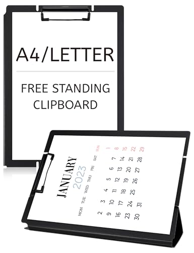Free Standing Clipboard and Desktop Stand with Adjustable Buckles Easel Back - Foldable Stand and Document Holder for School, Office and Business Use (9.37 x 12.6 inches) (Black) - style: Black