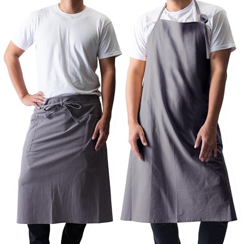 Chef/Bistro Cooking Apron with 2 Large Pockets for Men & Women Lightweight Adjustable Neck Strap Water-repellent - color: Gray