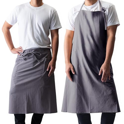Chef/Bistro Cooking Apron with 2 Large Pockets for Men & Women Lightweight Adjustable Neck Strap Water-repellent - color: Gray