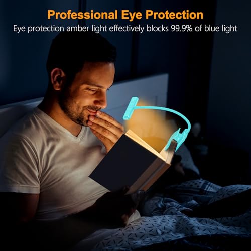 Gritin 19 LED Rechargeable Book Light for Reading in Bed | Eye Caring 3 Color Temps,Stepless Dimming Brightness,Memory Function,90 Hrs Runtime Lightweight Clip on Light-Blue - color: Blue