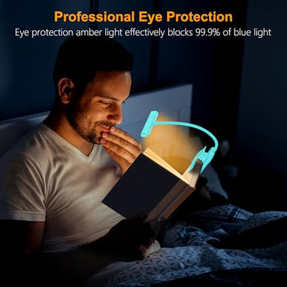 Gritin 19 LED Rechargeable Book Light for Reading in Bed | Eye Caring 3 Color Temps,Stepless Dimming Brightness,Memory Function,90 Hrs Runtime Lightweight Clip on Light-Blue - color: Blue