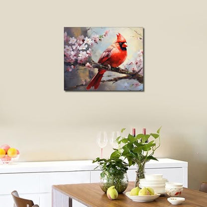 TUMOVO Red Bird Paint by Numbers Craft Kit for Adults | Animals Art on 16x20 Inch Unframed Canvas with Acrylic Paints and 3 Brushes Relaxing DIY Craft and Wall Decor