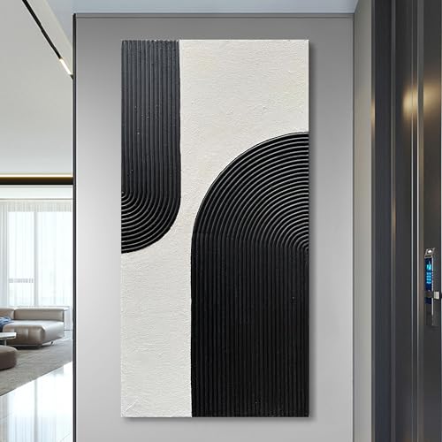 Art Hand Painted White and Black Textured Abstract Art Oil Painting Modern Wall Art 48x24 inches - color: Yi077
