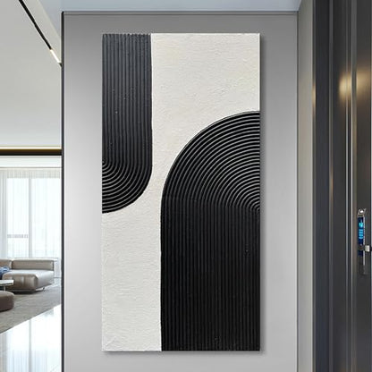 Art Hand Painted White and Black Textured Abstract Art Oil Painting Modern Wall Art 48x24 inches - color: Yi077