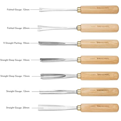 7-Piece Wood Carving Chisel Tools Set, Sharp CR-V Steel Blades | Precision woodworking tool kit with ash handles & canvas bag. Razor sharp 60CR-V blades for beginners and professionals - size: 7-Piece with Ash Handle