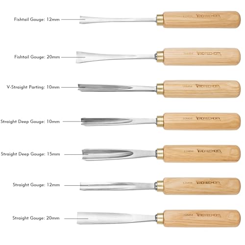 7-Piece Wood Carving Chisel Tools Set, Sharp CR-V Steel Blades | Precision woodworking tool kit with ash handles & canvas bag. Razor sharp 60CR-V blades for beginners and professionals - size: 7-Piece with Ash Handle