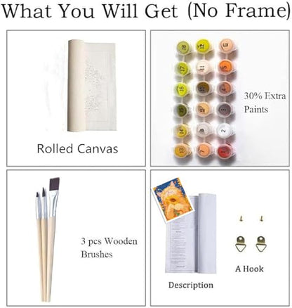 ZRIZQ Paint by Numbers Kit for Adults Beginner Animal,Cat Sunflowers,16x20 | Full set with wooden brushes,rolled canvas,rich paints.Calming activity.Beginner friendly.Just open and paint. - color: 16"X20"Rolled Canvas(Frameless)-Cat 12