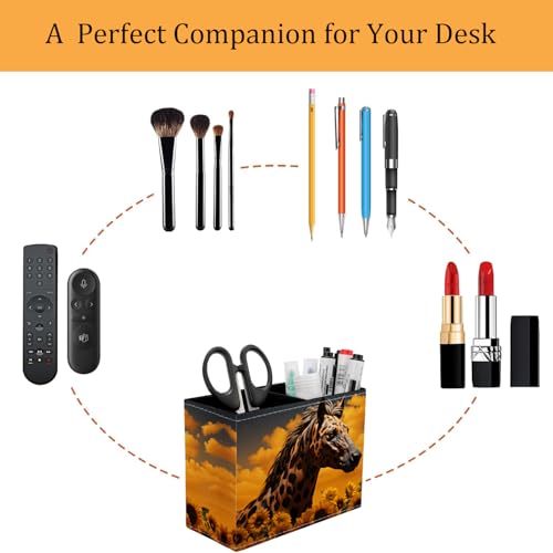 Pen Holder for Desk, PU Leather Multifunctional Desktop Storage Box and Anti-Slip Mouse Pad Set, Makeup Brush Holder Pen Organizer for Office and Home - Horse Leopard Print Sunflower - color: Horse Leopard Print Sunflower