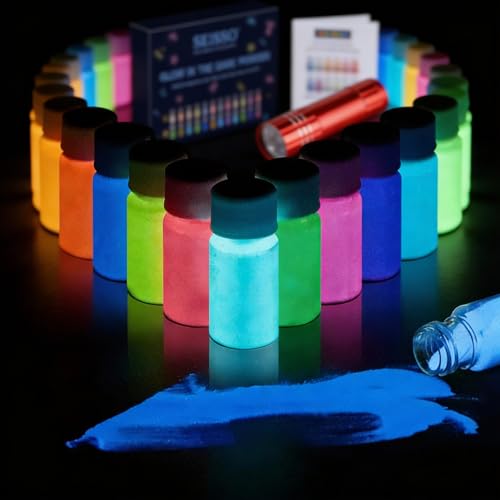 Glow in The Dark Powder 12 Colors Epoxy Resin Dye Luminous Pigment Powder Safe Long Lasting for Fine Art, DIY Nail Art, Epoxy Resin Colorant, DIY Crafts and Theme Party, 0.7oz Each - color: 12 colors, size: 0.7 Ounce (Pack of 12)
