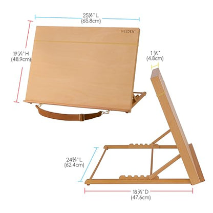 MEEDEN A2 Wooden Tabletop Easel for Painting, 5-Position Adjustable Drawing & Sketching Board with Shoulder Strap, Portable Beechwood Desktop Art Easel Stand for Adults, Artists, Beginners & Student - size: A2（25 8/9 L * 16 1/4W）