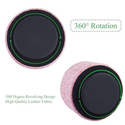 Round Leather Art Supply Organizer,Remote Control Holder,360 Degree Spinning,Multi-Functional Pencil Holder,4 Compartments Desktop Stationary Organizer(1-Carved Pink) - color: 1-Carved Pink