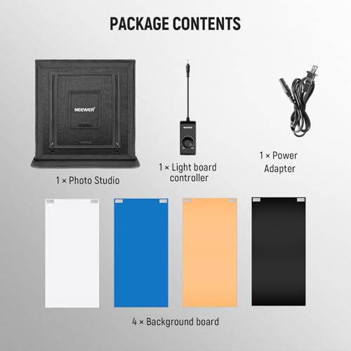 NEEWER 50W Upgraded Photo Studio Light Box, 24"x24" Portable Folding Photography Lightbox, 4 Backdrops, 5600K 160 LEDs 5200lx/0.5m Dimmable Picture Booth Shooting Tent for Jewelry Electronics, LP60