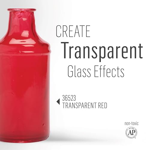 FolkArt Murano Transparent Acrylic Glass Paint, Red, Perfect for Indoor and Outdoor Arts and Crafts Projects, 2 fl oz, 36523 - color: Transparent Red, style: Transparent