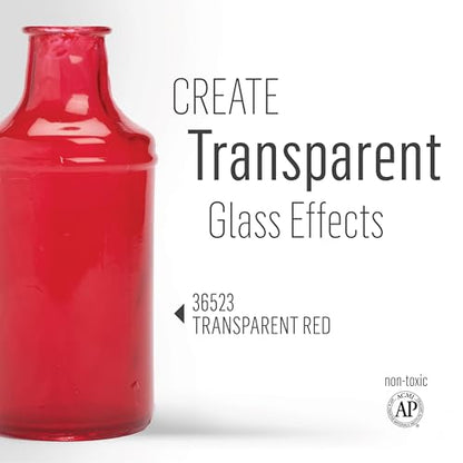 FolkArt Murano Transparent Acrylic Glass Paint, Red, Perfect for Indoor and Outdoor Arts and Crafts Projects, 2 fl oz, 36523 - color: Transparent Red, style: Transparent