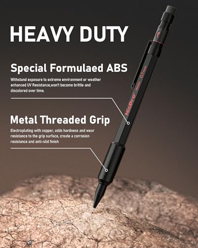 Nicpro 0.5 mm & 0.7 mm Metal Mechanical Pencil Set with Case, 2 PCS | Heavy Duty Lead Pencil + 6 Tube HB 2B Lead Refill, Eraser, Weatherproof Metal Barrel for Outdoor Writing Drafting Drawing - size: 0.5mm & 0.7mm