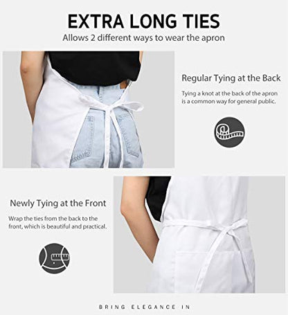 Syntus Apron for Men Women, Adjustable Cooking Kitchen Apron with 2 Pockets | Machine Washable, Firm Stitching, Stain Resistance, Long Tie Straps, 2 Pockets, Versatility, Unisex Use, Gift, BBQ - color: Basic White, style: 2 Cotton