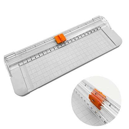 Paper Cutter, A4 Paper Trimmer with Security Safeguard & Side Ruler Portable Straight Edge Cutter for Scrapbooking Craft Paper, Photos, Label, Cardstock (White) - color: White