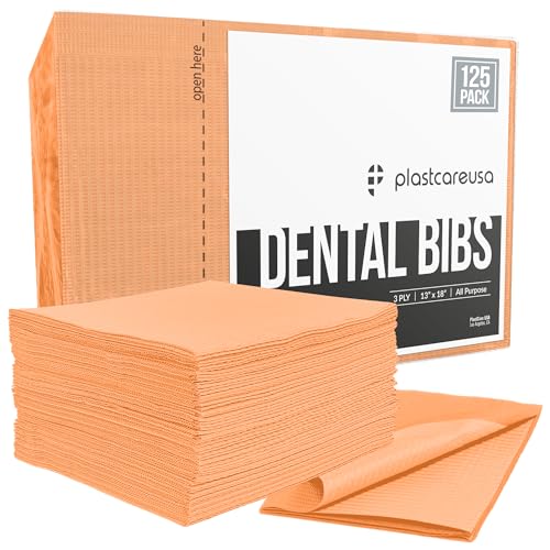 Disposable Dental Bibs 13"x18" (125 Pack) - 3 Ply Waterproof Tattoo Bib Sheet for Patients - Dentist or Medical Tray Cover and Nail Table Cover Supplies, Apricot - color: Apricot