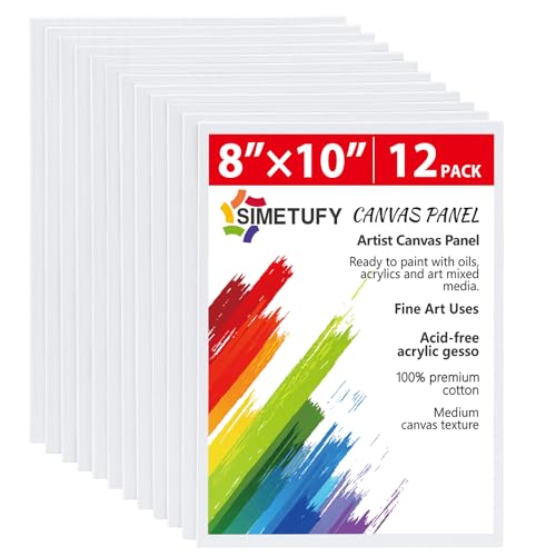 12 Pack 8x10 Canvas Boards for Painting,Art Painting Supplies | Blank Flat Canvas Panels Gesso Primed 100% Cotton for Acrylic Oil Watercolor Tempera Paint - size: 8"x10"