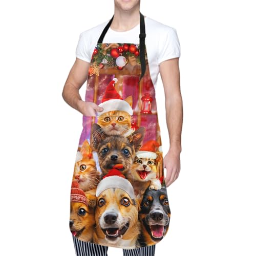 Giwawa Unisex Adult Apron Waterproof Stain Resistant Kitchen Cooking Apron with 2 Pockets for BBQ Grill Painting - color: Christmas Animal