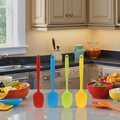 Silicone Spatula Set of 4, Small 8 inch Non-stick Rubber Spoon Spatulas, One Piece Design Flexible Silicone Spoon for Baking Cooking Mixing, Dishwasher Safe - color: Red,Blue,Green,Yellow (Small)