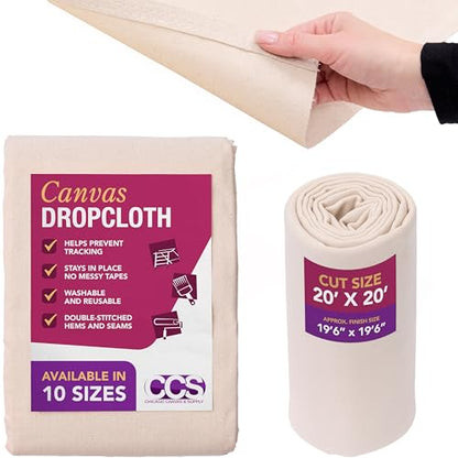 CCS Canvas Drop Cloth for Painting – All Purpose Cotton Duck Cloth Tarp for Curtains, Tablecloths, Backdrops – Washable & Reusable Floor Cover & Dust Sheet for Furniture (20x20 Ft) - size: 20 by 20 Feet
