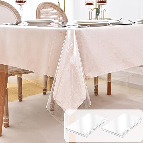 Nasitos Waterproof Clear Table Cover Protector 2 Pcs 60x84 in | Plastic Vinly Table Cloth, PVC Sheet Oil Spillproof Tablecloths Disposable for Picnic Dining, Parties, Outdoor & Indoor Uses - color: Clear, size: 60x84 Inch (Rectangular)